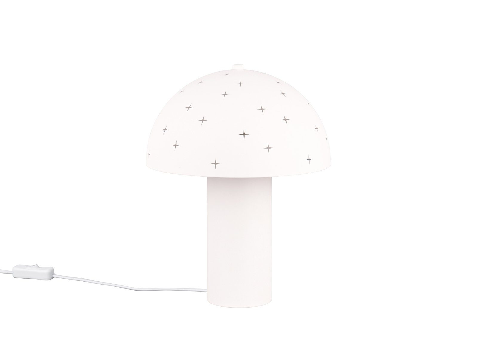 Reality Leuchten LED Nachttischlampe, Dimmfunktion, LED wechselbar, Warmweiß, ausgefallen-e Pilzlampe aus Metall Weiß Lampenschirm mit Dekor H: 33cm