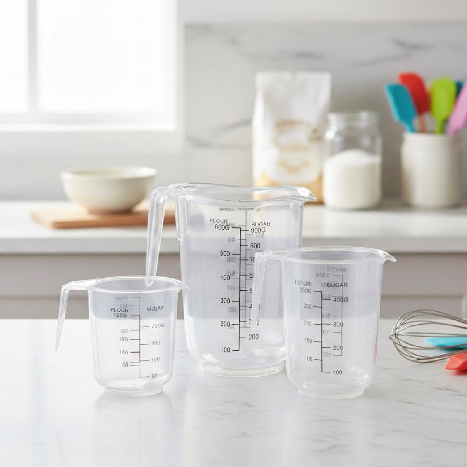 HAC24 Messbecher Messbehälter Set Maßbecher mit Messskala Messbecher Messkanne, (Set, 3-St), 250/500/1000 ml Fassungsvolumen
