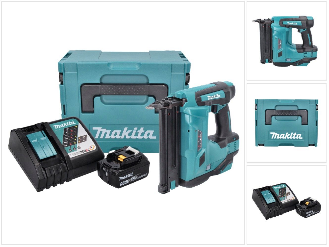 Makita Stauchkopfnagler DBN 500 RT1J Akku Stauchkopfnagler 18 V 15-50 mm + 1x Akku 5,0 Ah