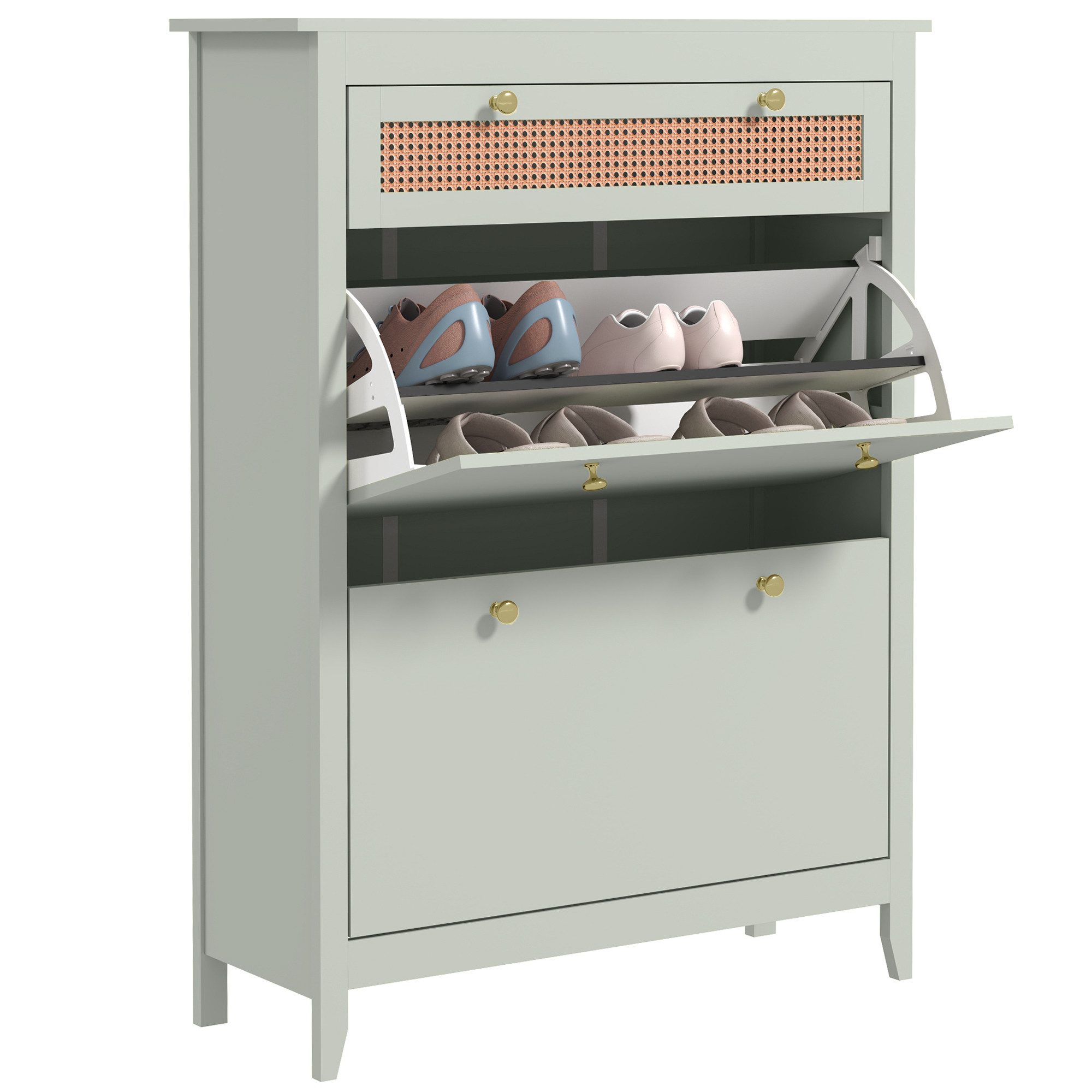 HOMCOM Schuhschrank mit 2 Klappen Schuhkipper mit Schublade, Schuhregal (Schuhablage, 1-St., Schuhkommode) für Eingangsbereich, Flur 88 x 30 x 120 cm, Grün