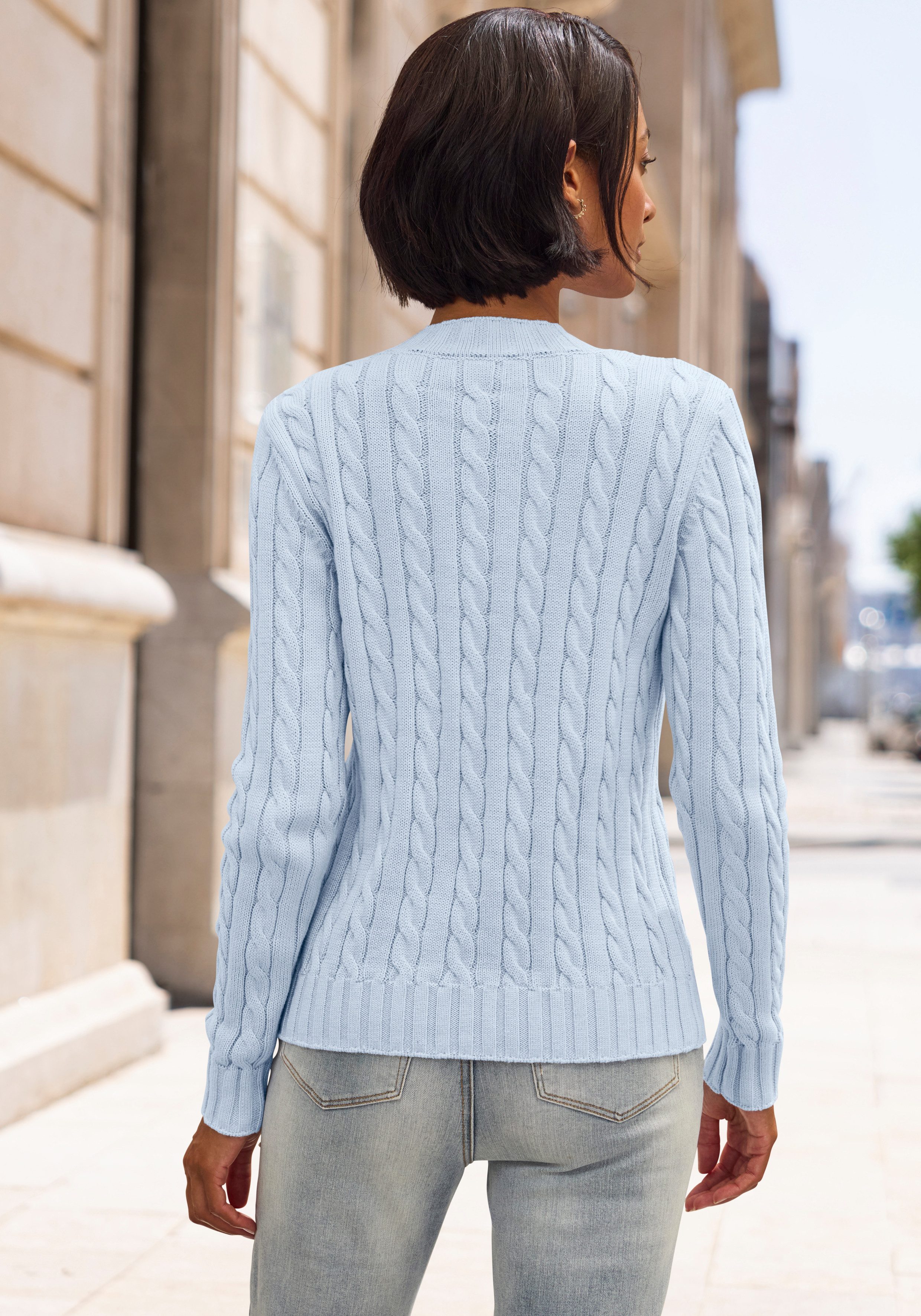 LASCANA V-Ausschnitt-Pullover mit Zopfstrickmuster