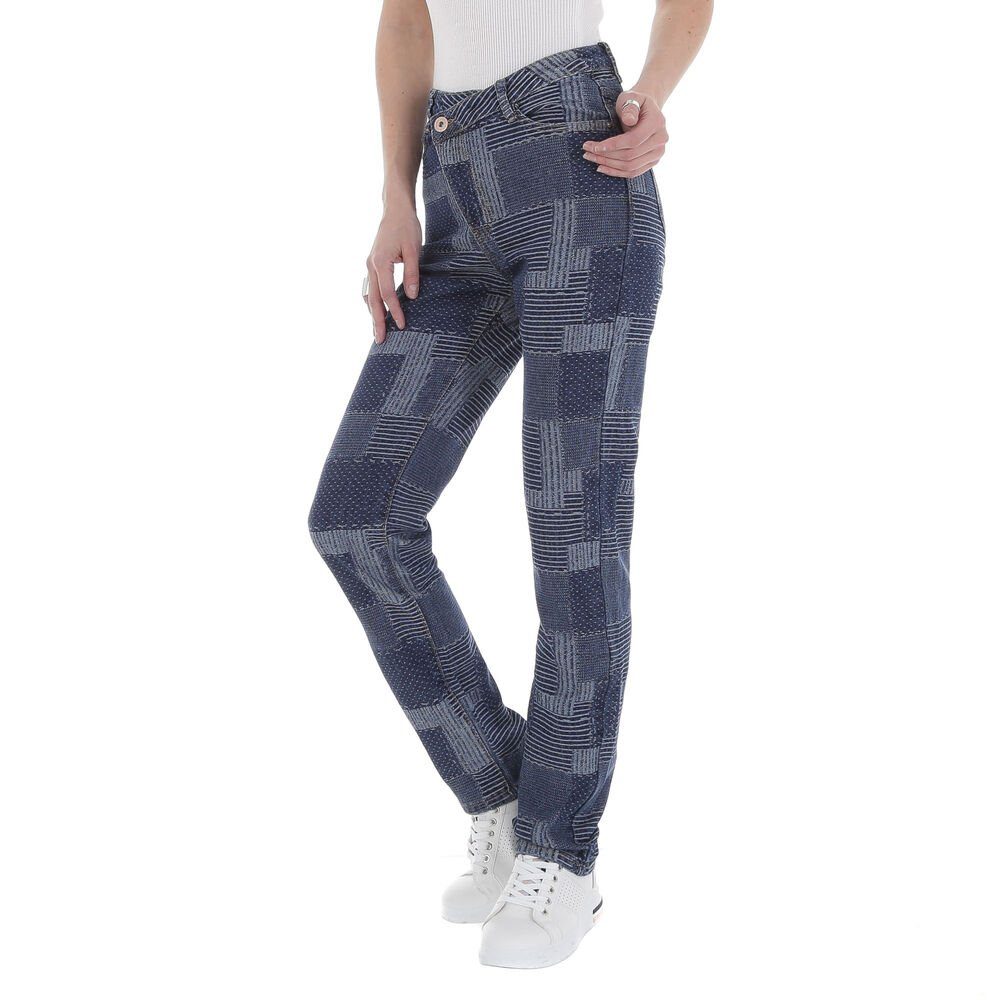 Ital-Design Straight-Jeans Damen Freizeit Used-Look Gepunktet High Waist Jeans in Blau