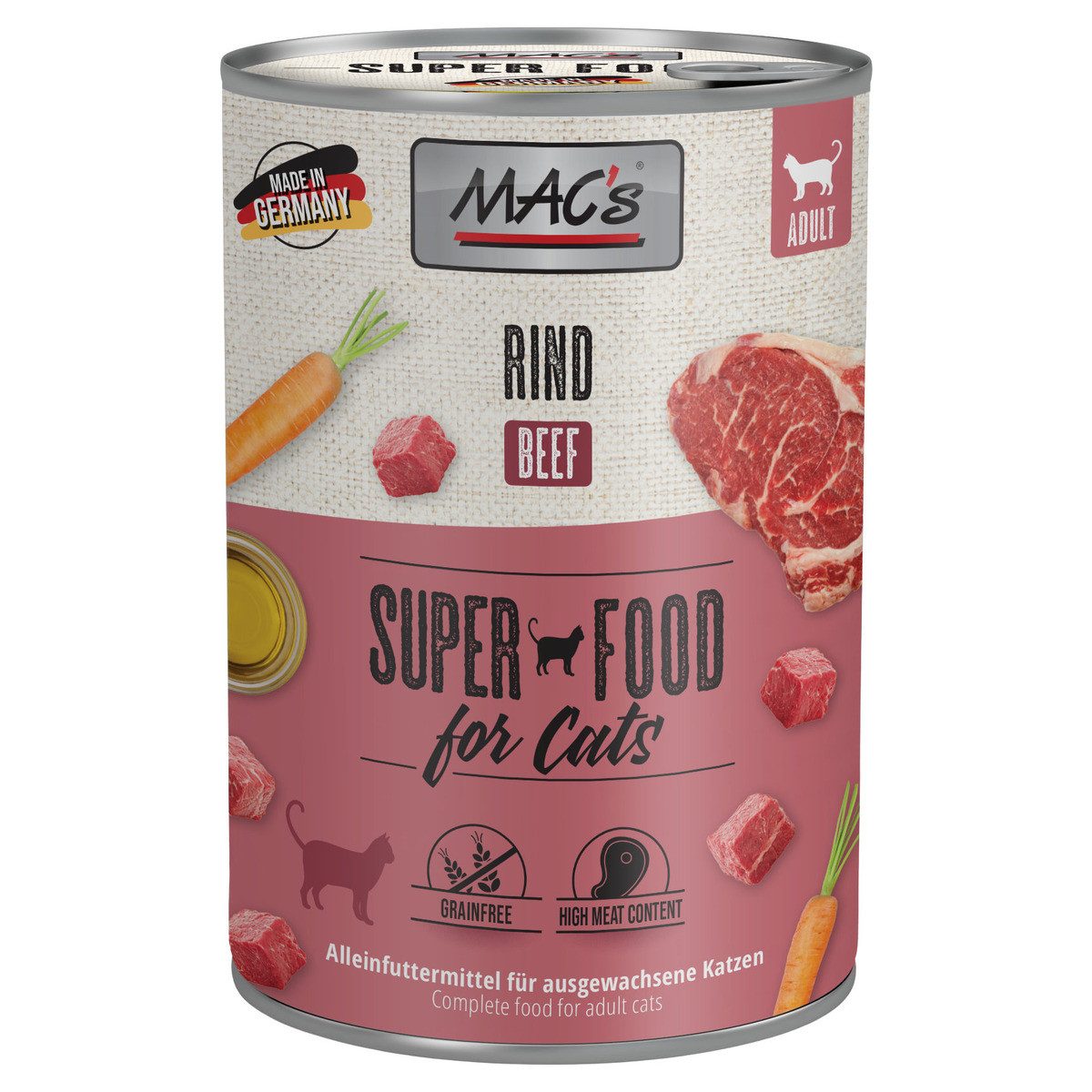 MAC'S Rind 400 g - 6 Stück, Nassfutter für: Katze