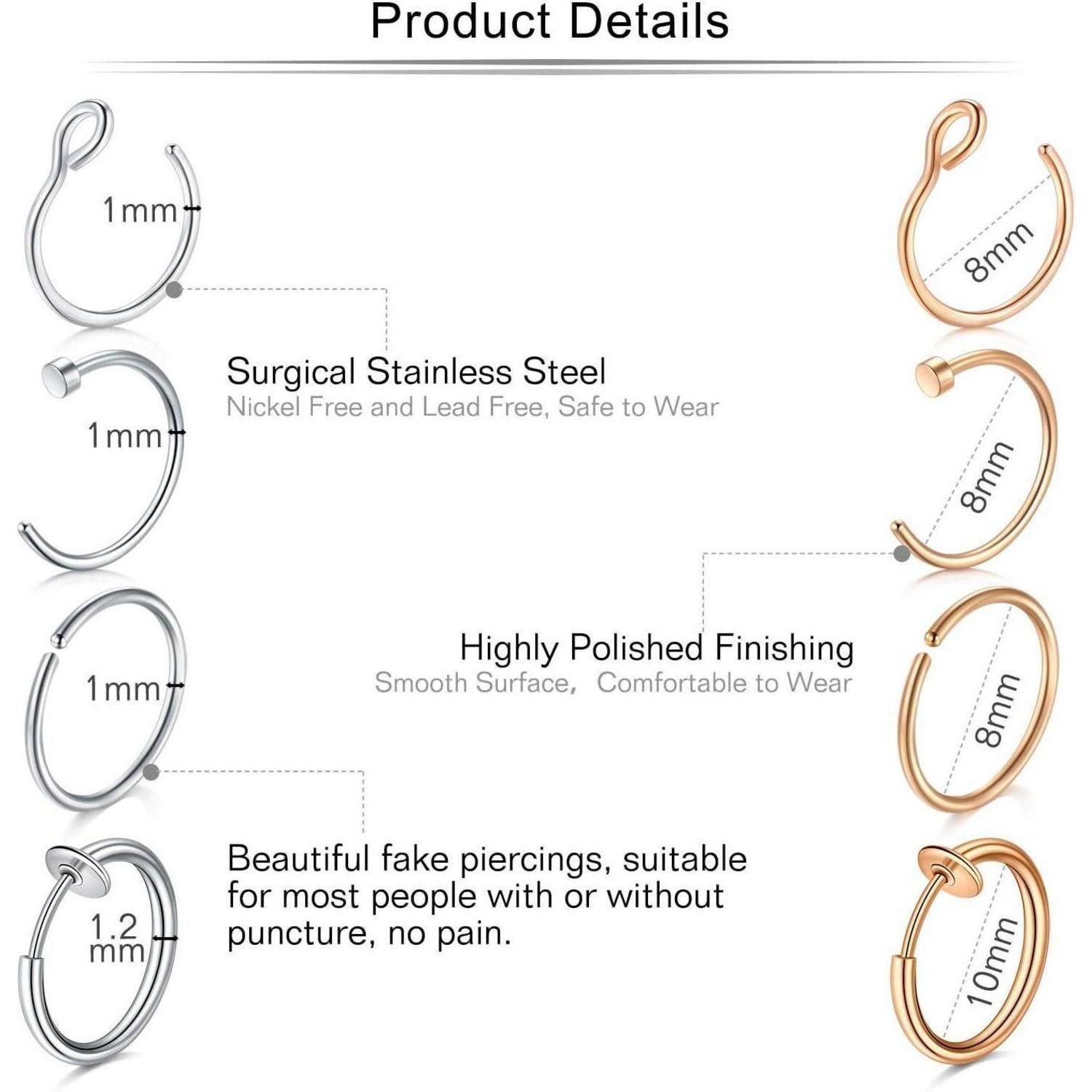 Mayhoop Nasenpiercing-Set Nasenpiercings Fake Lippenpiercings Edelstahl 18G günstig online kaufen