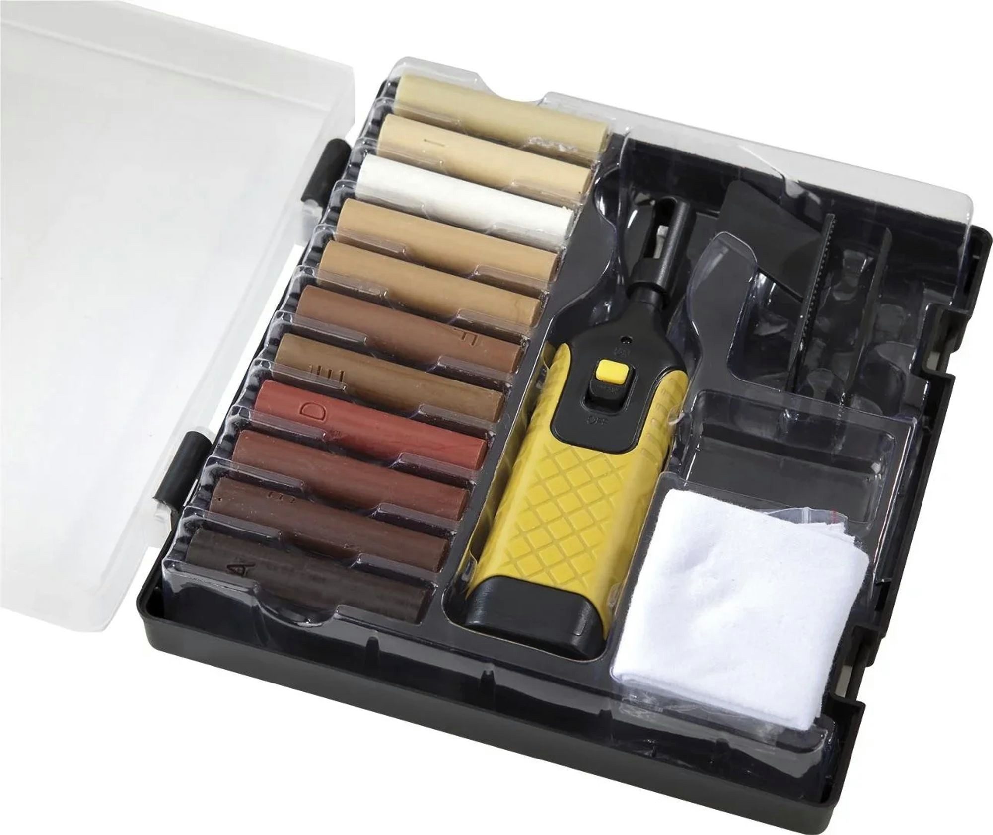 Westfalia Werkzeug Boden-Reparaturset Reparatur-Set für Laminat und Parkett mit 11 Farben Hartwachsstangen