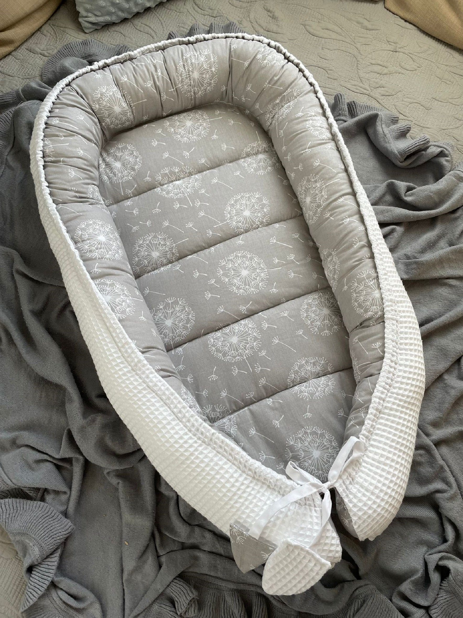 Loolay Bettnestchen WAFFELPIQUE Baumwolle BABYNEST Babykokon Neugeborene Babyausstattung, (Reisebett Nestchen SOLO/ o. in Geschenk SETS, 1-tlg., 4 Jahreszeiten  – Bild 3 von 5
