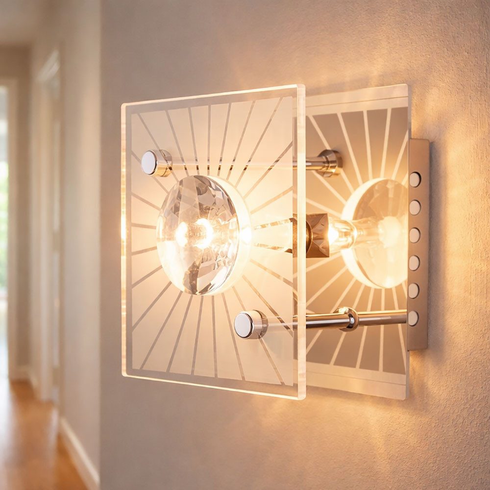 GLOBO LIGHTING Wandleuchte, Leuchtmittel nicht inklusive, Wandleuchte Wandlampe Kristallleuchte Metall Chrom satiniert Kristalle