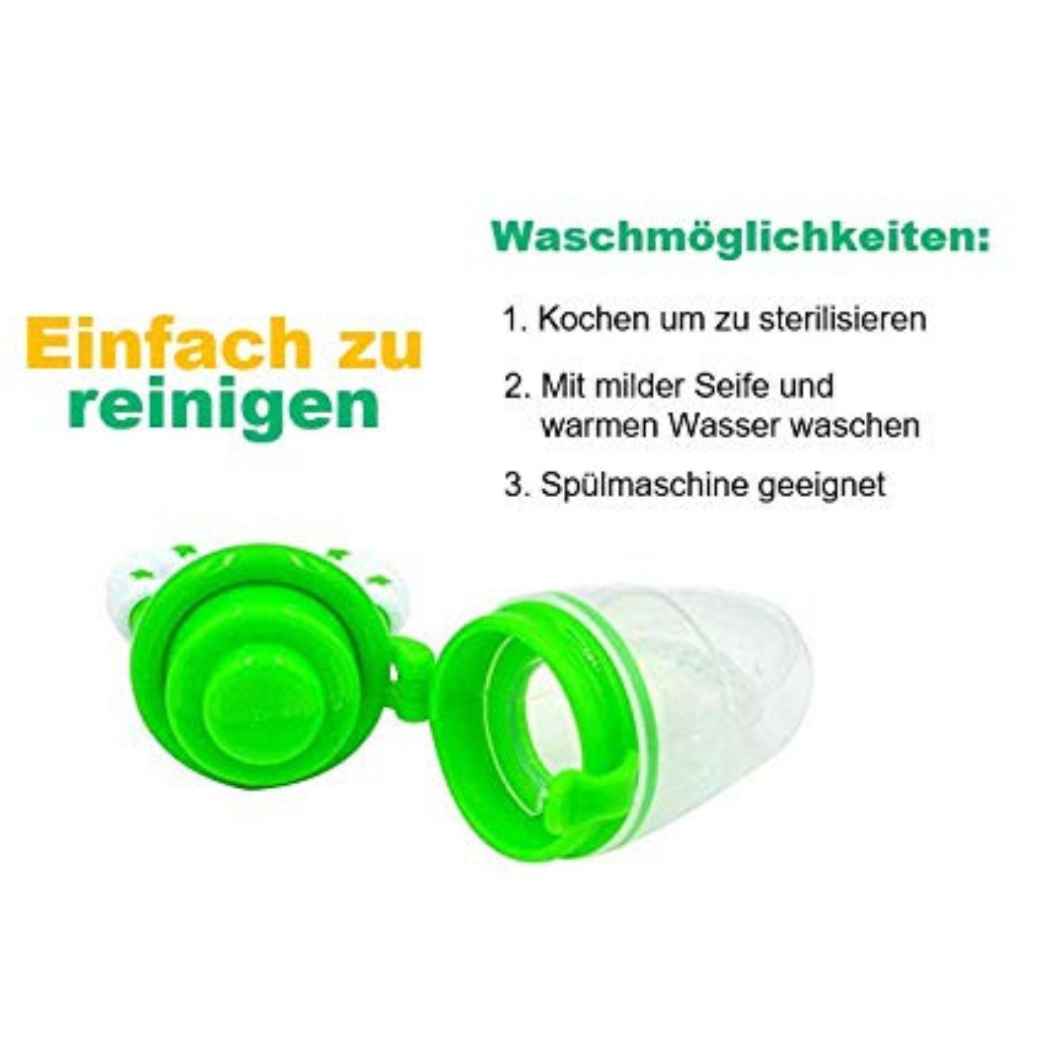 BabyHerz Schnuller Fruchtsauger Set (2er Pack) – Baby Beißring & Schnuller – BPA-frei, BPA-frei & doppelt praktisch – 2 Fruchtsauger + Silikonaufsätze