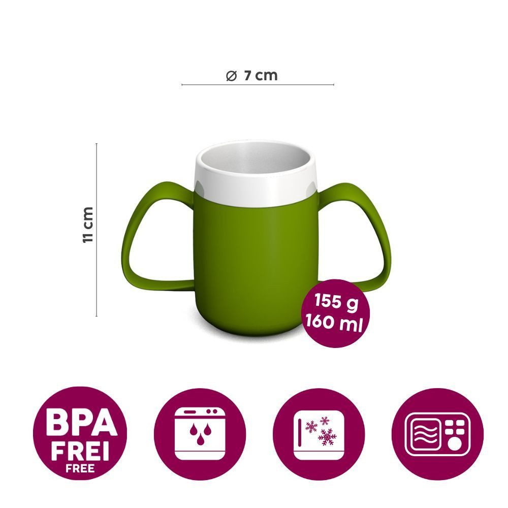 Ornamin Schnabelbecher 2-Henkel-Becher mit Trink-Trick und Schnabelaufsatz/ Trinkaufsatz, 2-tlg., Kunststoff, Trinkhilfe l Alltagshilfe l Schnabeltasse l BPA-frei l Made in Germany