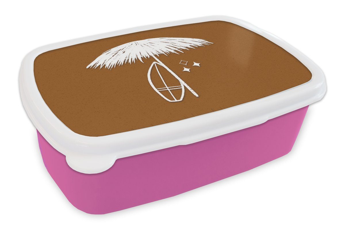 Sonnenschirm Brotbox Brotdose für Kunststoff Snackbox, Kinder, - rosa MuchoWow (2-tlg), - Mädchen, Erwachsene, Kunststoff, Sommer Lunchbox Braun,