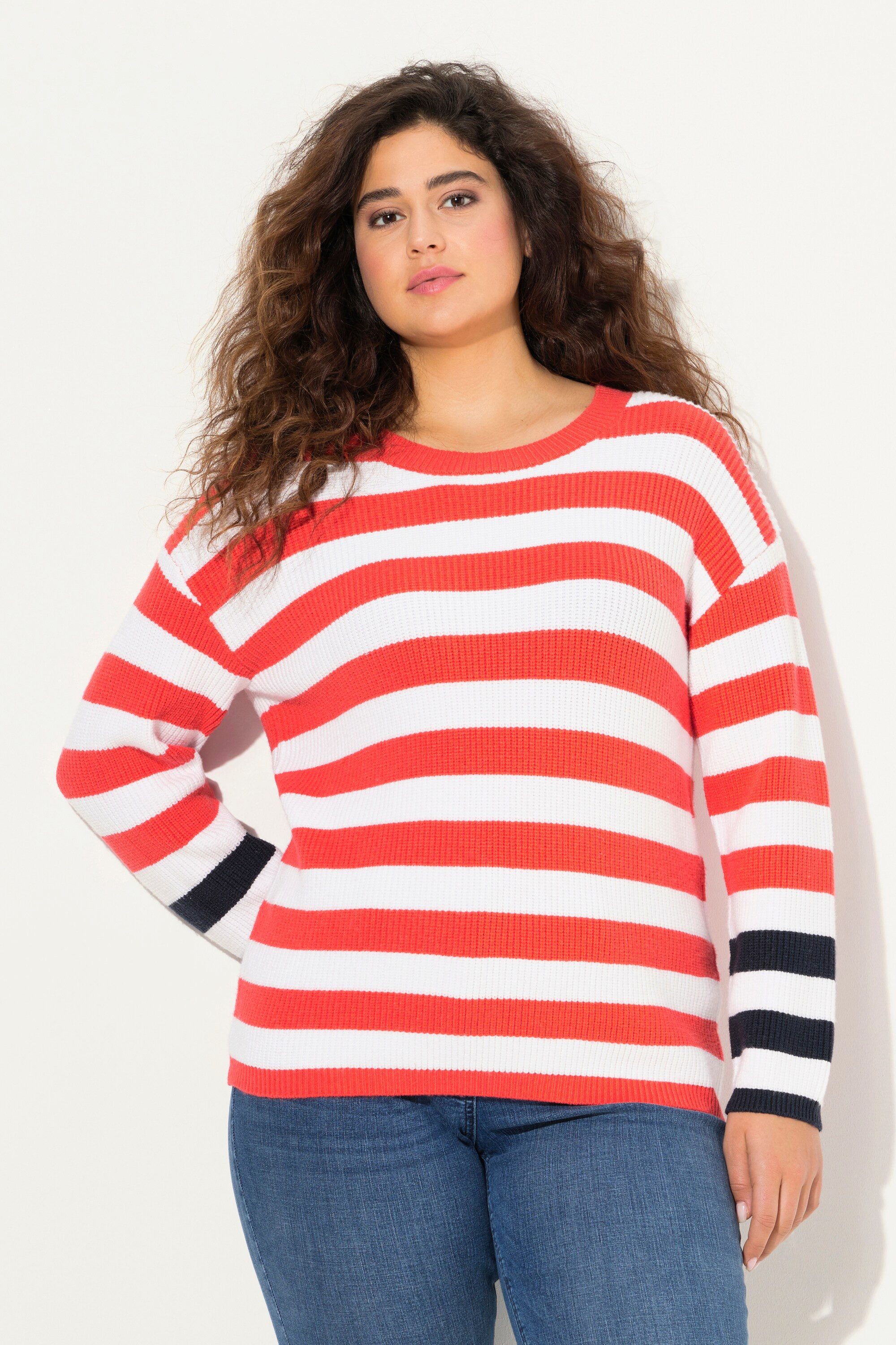 Ulla Popken Strickpullover Pullover Ringel Rundhals günstig online kaufen