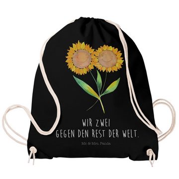 Mr. & Mrs. Panda Sporttasche Blume Sonnenblume - Schwarz - Geschenk, Stoffbeutel, Sportbeutel Kind (1-tlg), Umweltfreundlich