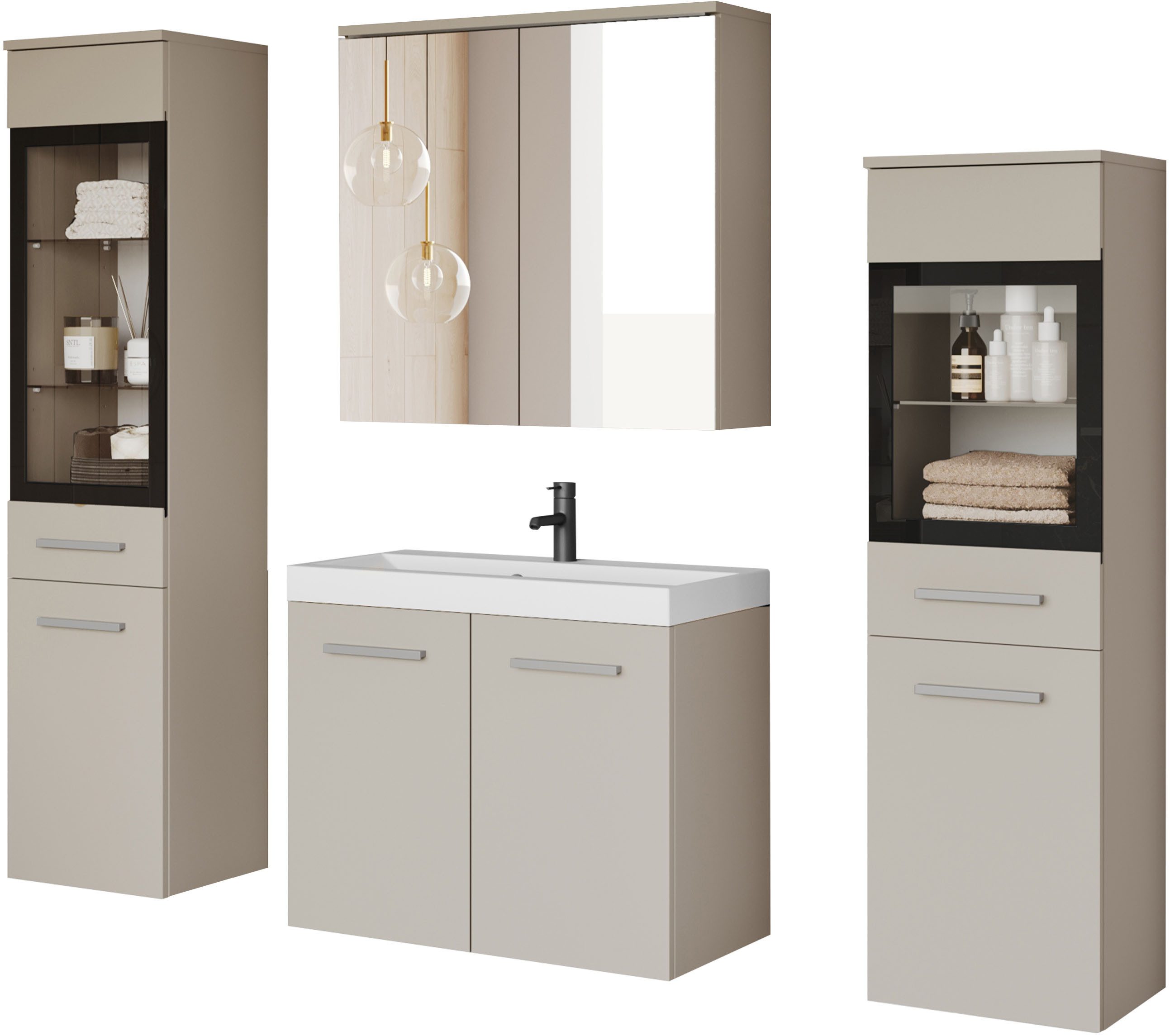 welltime Badmöbel-Set MADRIT II, Schrank mit Waschbecken, 2 Hänger, Spiegel günstig online kaufen