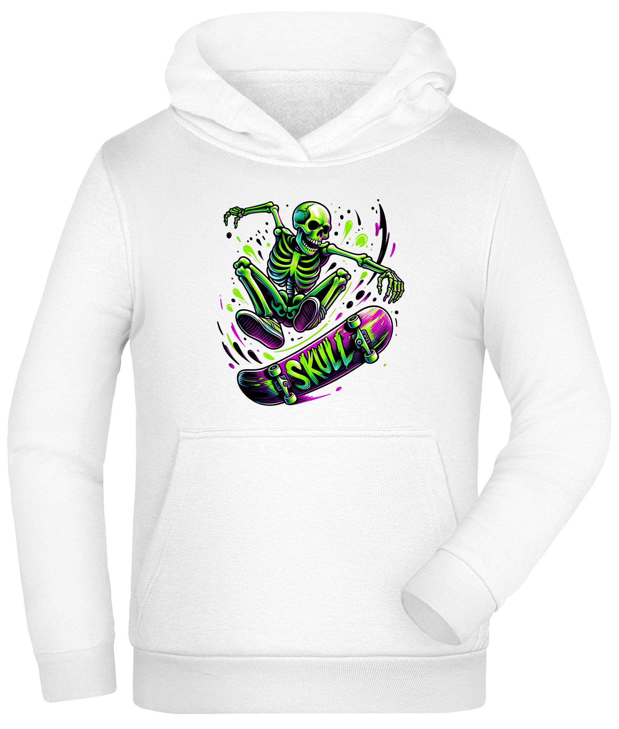 MyDesign24 Hoodie Kinder Kapuzensweater - Springender Skelett Skateboarder Kapuzenpulli mit Aufdruck i538