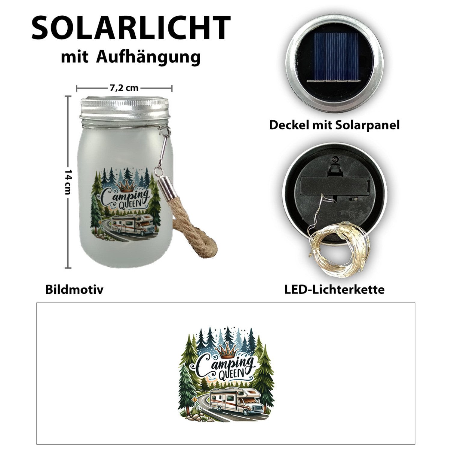 speecheese Dekolicht Wohnmobil Solarlicht mit Spruch Camping Queen – Bild 2 von 2