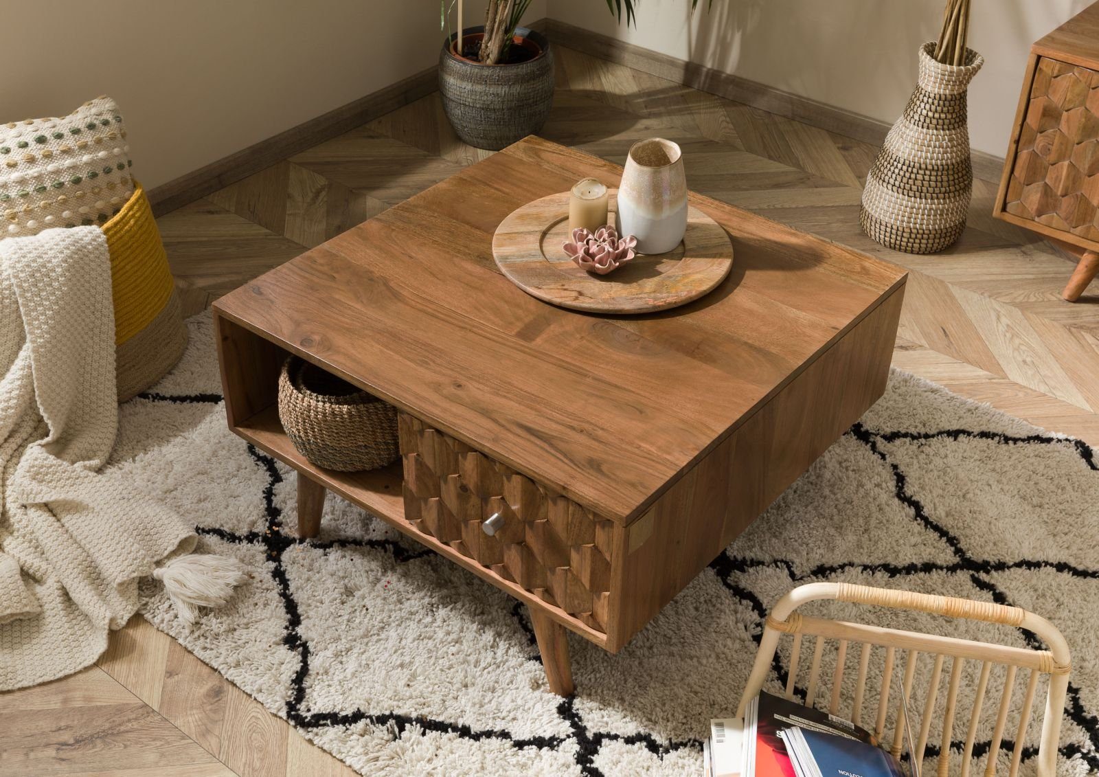 Massivmoebel24 Couchtisch MOSAYK (Couchtisch Akazie 70x70x40 günstig online kaufen