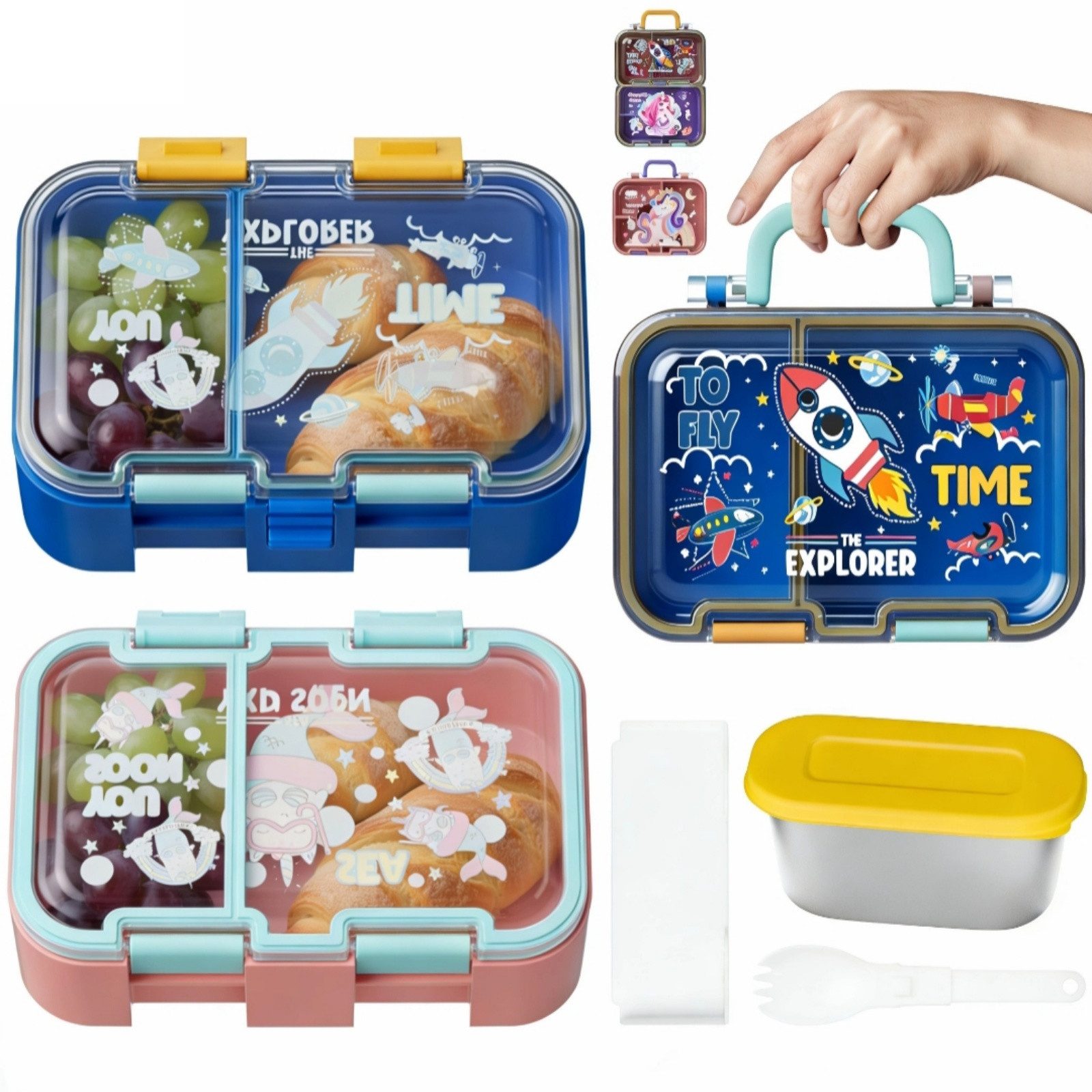 Lunchbox Auslaufsichere Kinder-Brotdose mit Fächern im Set