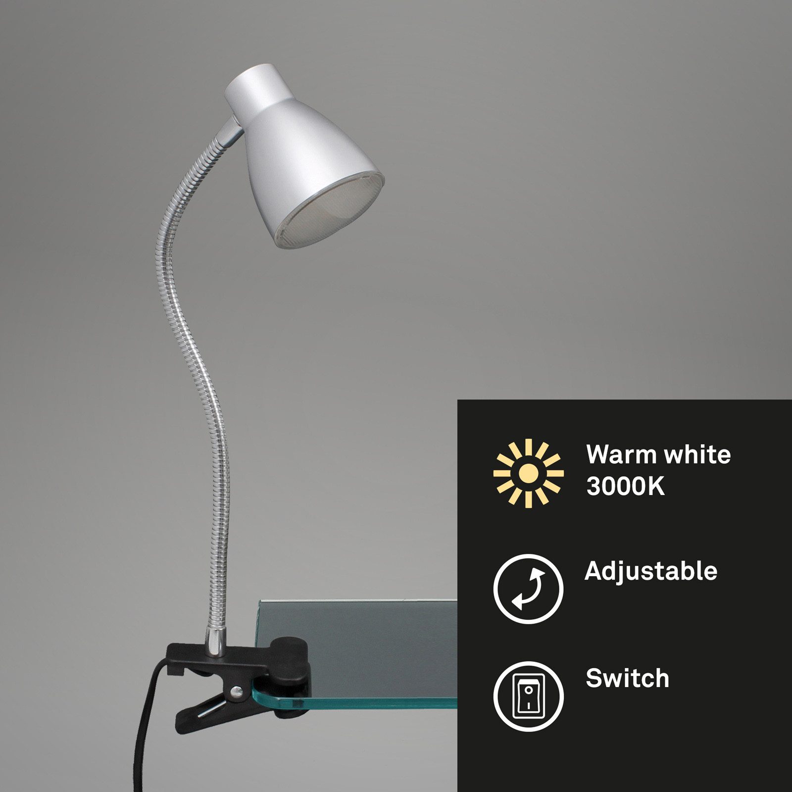 Briloner Leuchten Klemmleuchte GRIP, LED wechselbar, Tageslichtweiß, Klemmleuchte