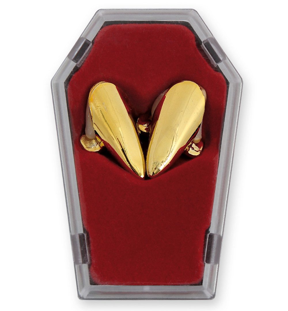 Fries Vampir-Kostüm Dracula Vampirgebiss 2 x Zähne Thermoplast Anpassend Gold Halloween