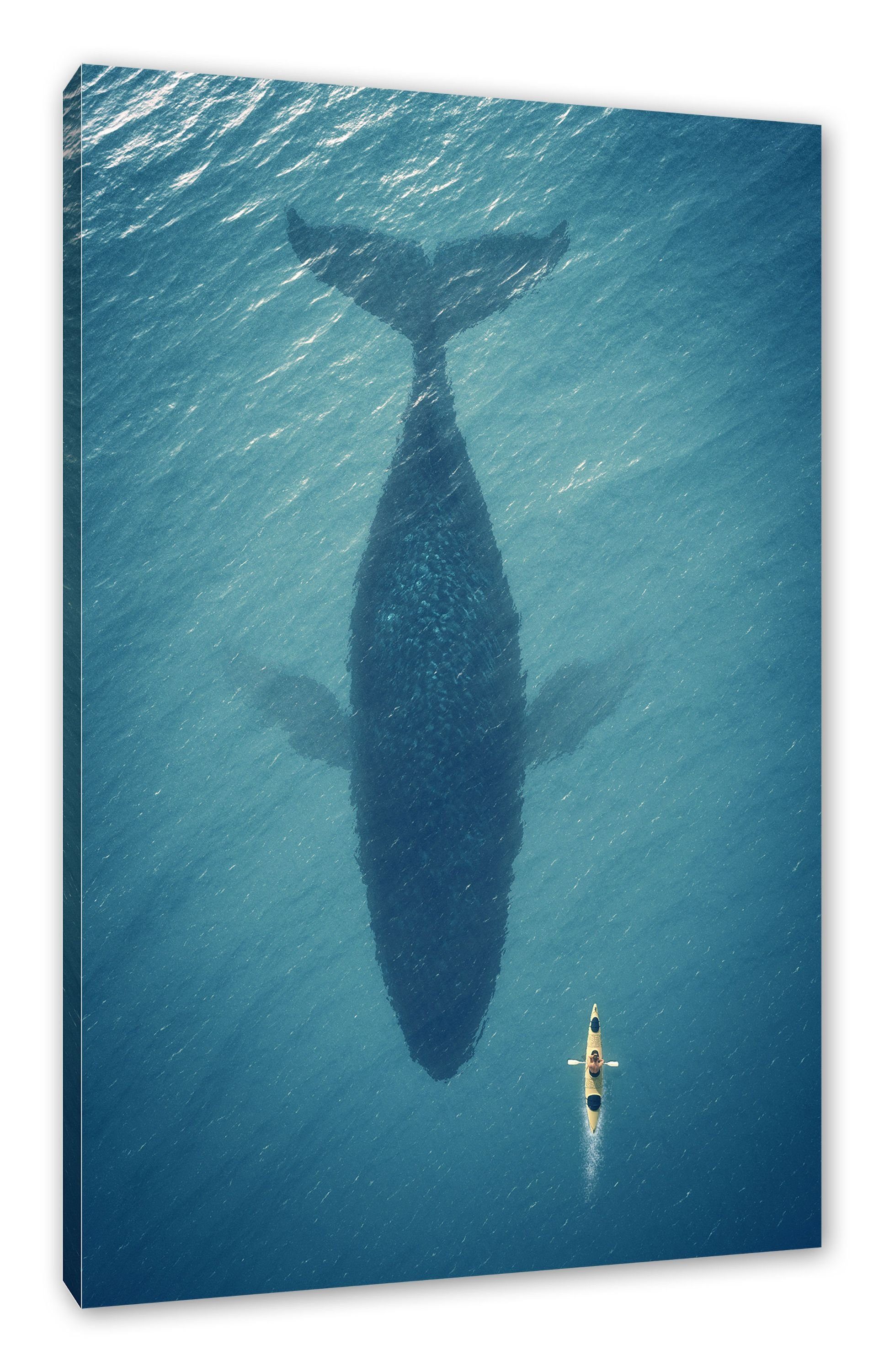 Pixxprint Leinwandbild Riesiger St), Riesiger Zackenaufhänger fertig inkl. Leinwandbild Wal bespannt, Schatten, Wal (1 Schatten