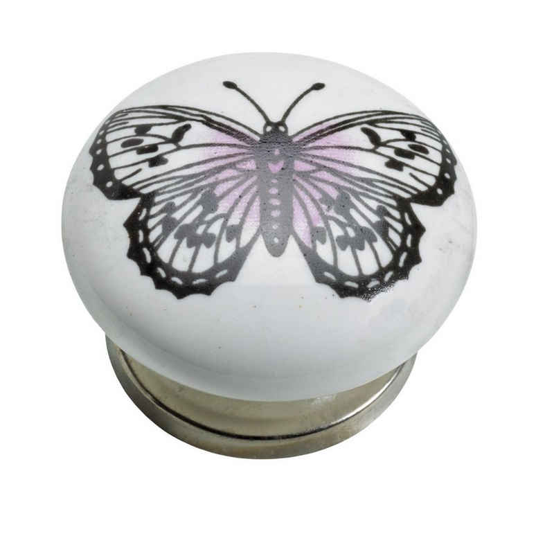 Hettich Möbelgriff Hettich Möbelknopf Keramik weiß mit Schmetterling