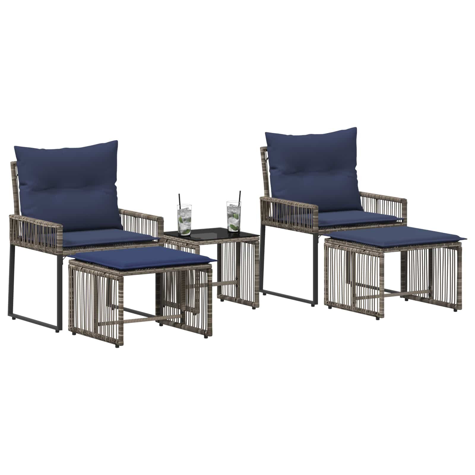vidaXL Gartenlounge-Set Gartenmöbel Set 11 pcs Grau und Marineblau Poly-Rattan, (11-tlg)