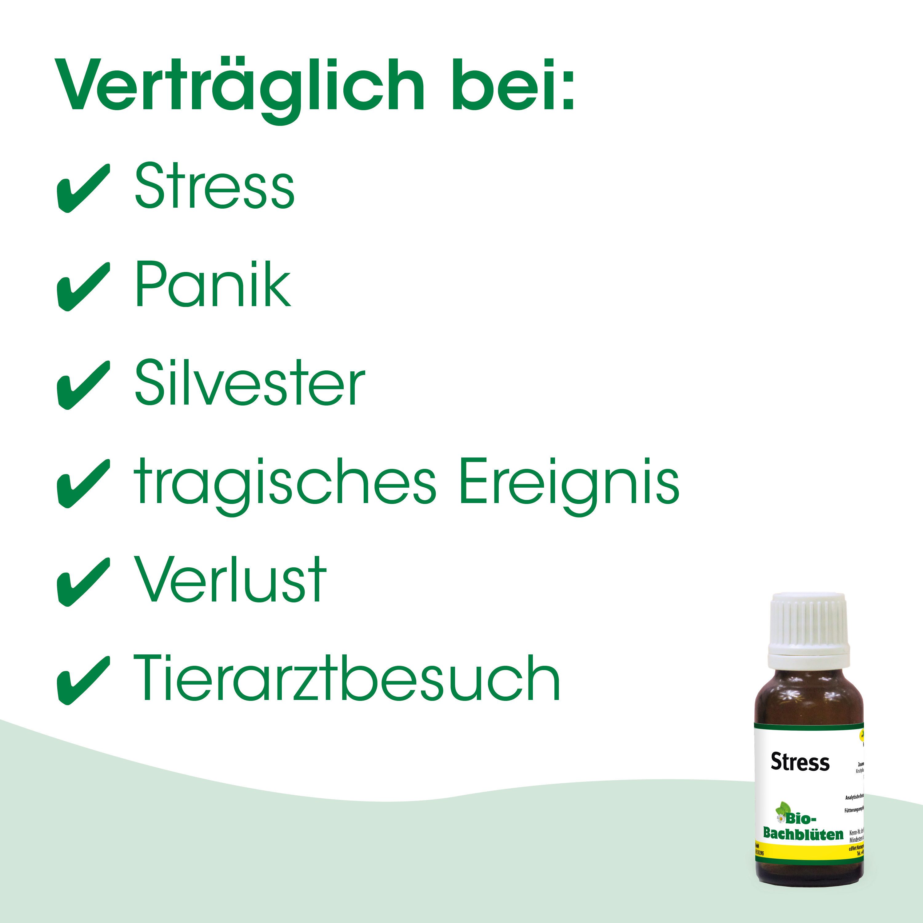 cdVet Bachblüten Stress, Ergänzungsfutter für: Pferde, Katzen, Hunde, verträglich bei Panik, Silvester, Verlust, Tierarztbesuch