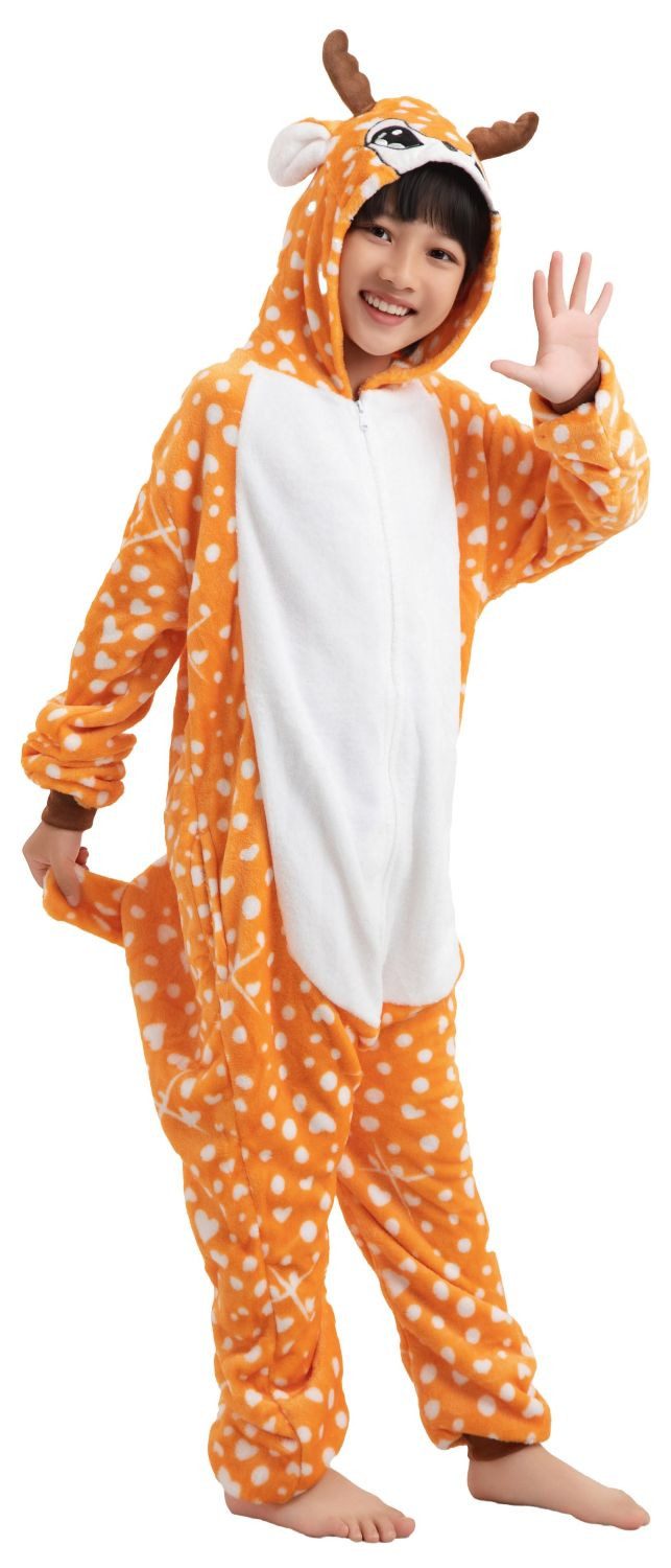 Corimori Jumpsuit Kinder Kostüm Jumpsuit Onesie verschiedene Designs (1-tlg) Fasching, Karneval, Tierkostüme Reh, Hirsch 104-110 Rentier