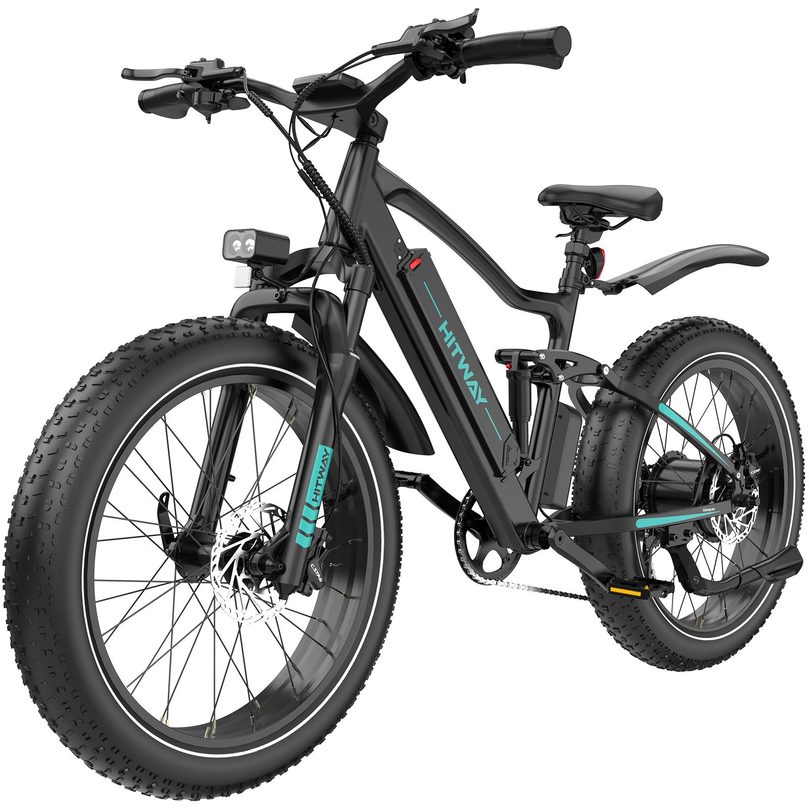 HITWAY E-Bike Mountainbike 26*4,0 Zoll Elektrofahrrad EMTB,Drehmomentsensor,bis zu 120 km., shimano shimano Schaltwerk, Kettenschaltung, Heckmotor, 720 Wh, (Lieferumfang: Ladegerät, Zahlenschloss, Mini-Luftpumpe), Pedelec mit 2 Stoßdämpfer, APP Funktion E-Mountainbike für Erwachsene