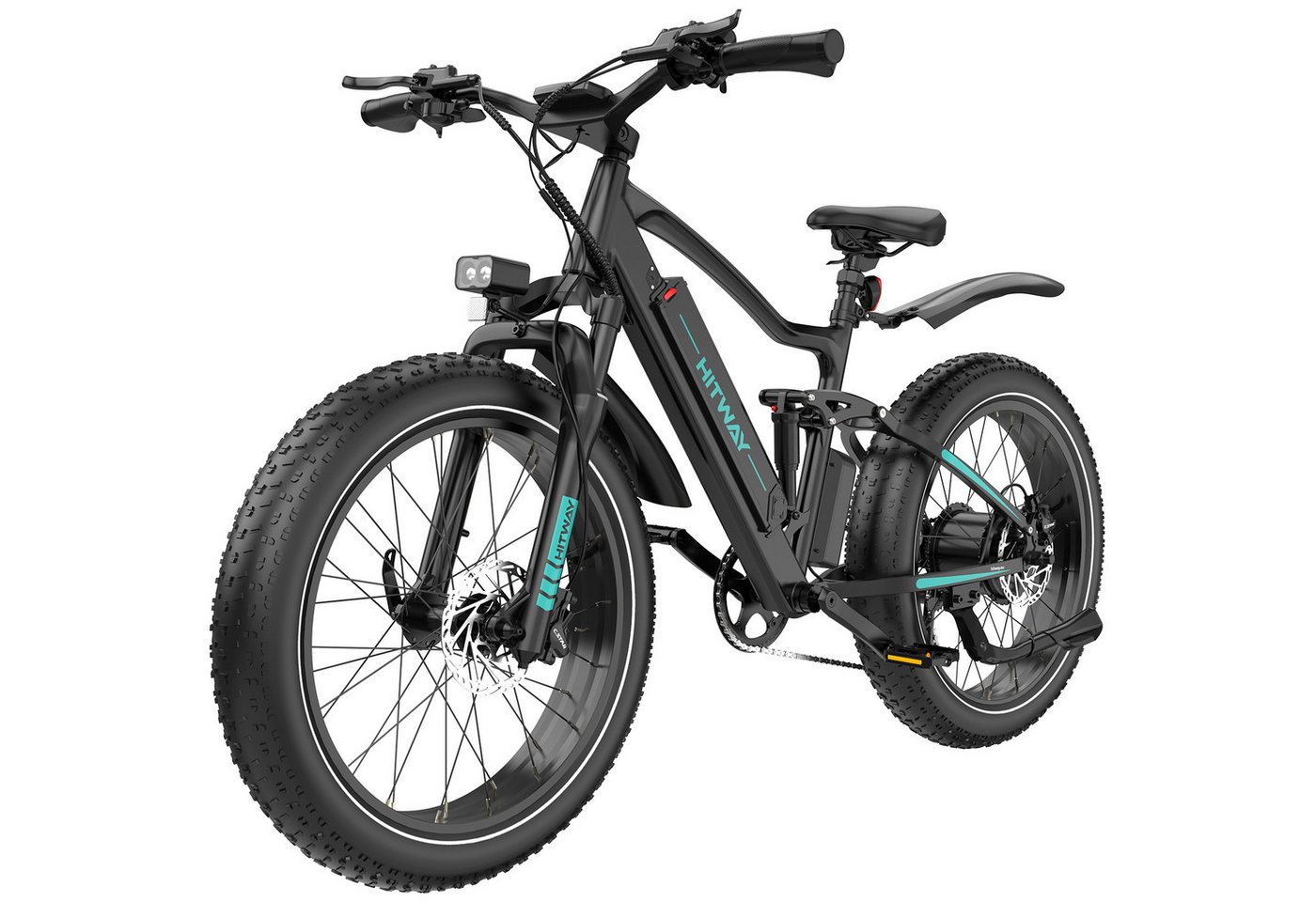 HITWAY E-Bike Mountainbike 26*4,0 Zoll Elektrofahrrad EMTB,Drehmomentsensor,bis zu 120 km., shimano shimano Schaltwerk, Kettenschaltung, Heckmotor, 720 Wh, (Lieferumfang: Ladegerät, Zahlenschloss, Mini-Luftpumpe), Pedelec mit 2 Stoßdämpfer, APP Funktion E