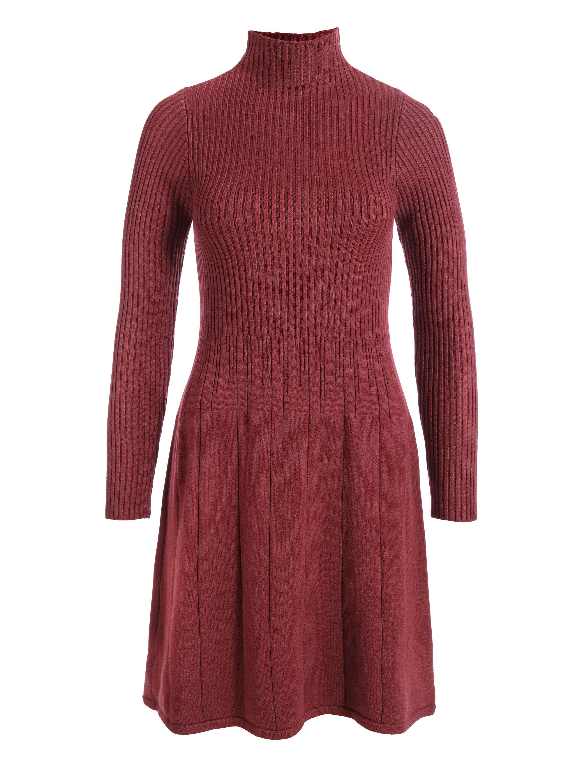 PEKIVESSA Strickkleid Kurzes Rippstrick-Kleid tailliert mit ausgestelltem R günstig online kaufen