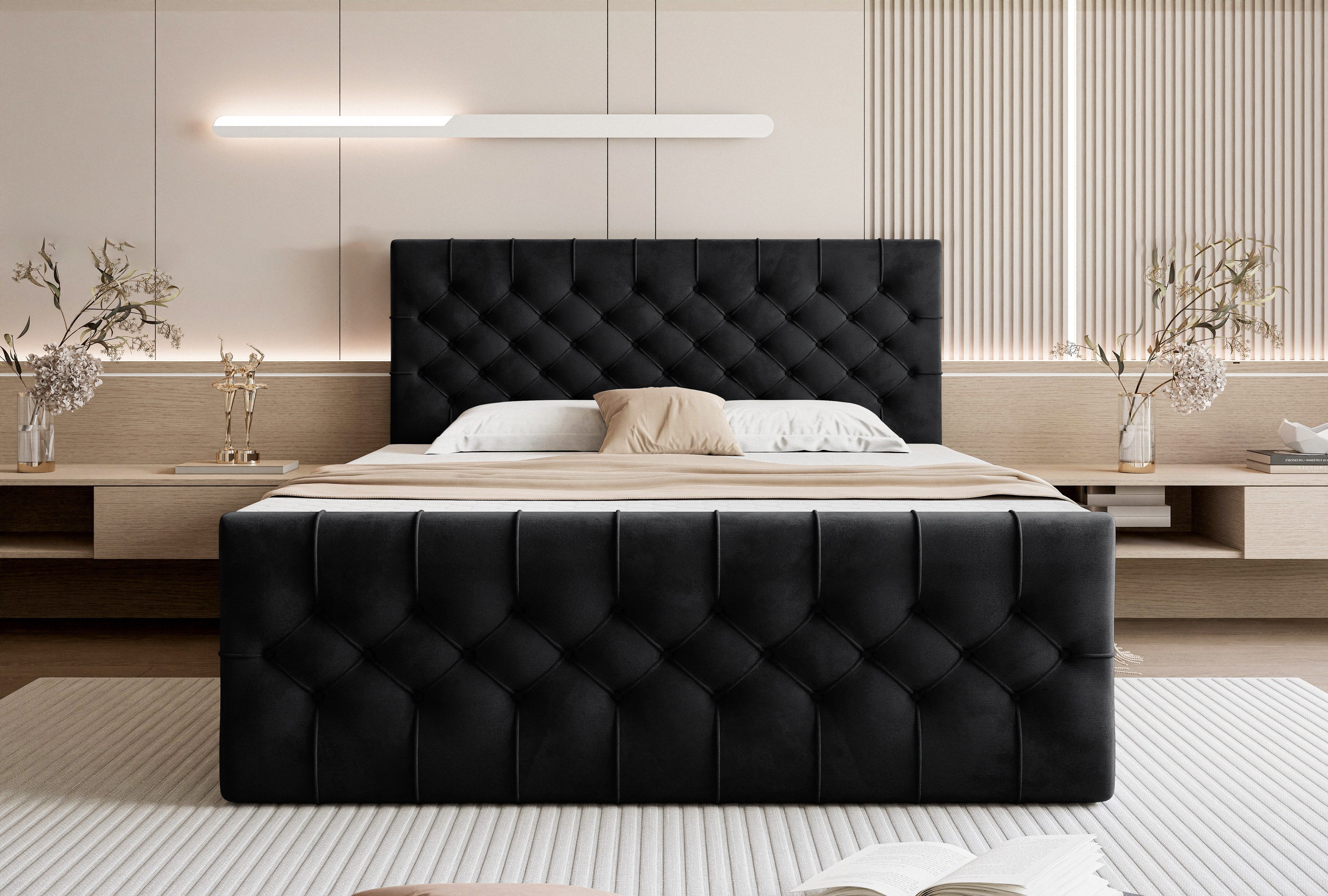 Goldstoff Boxspringbett TAURIEL mit Zwei Bettkasten günstig online kaufen