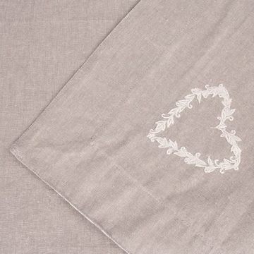 SCHÖNER LEBEN. Tischdecke Clayre & Eef Tischdecke bestickt Herz grau weiß 130x180cm, bestickt