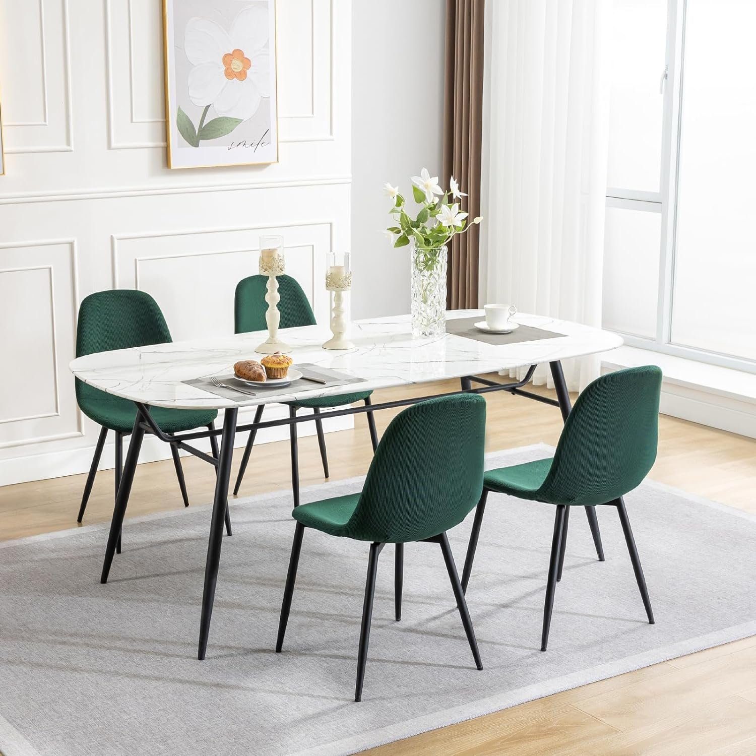 EUGAD Küchenstuhl (4 Dunkelgrün Esszimmerstühle Skandinavisch St), aus modern, Metallbeine, Cord
