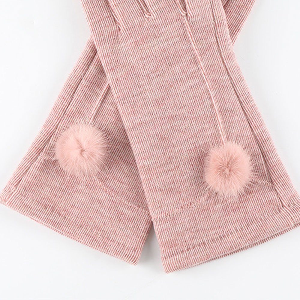 Damenhandschuhe Frackhandschuhe leichte mit Stretch Rosa LAKKEC und Elegante hohem Pelzkugeln mit warm kälteschützend Fäustlinge