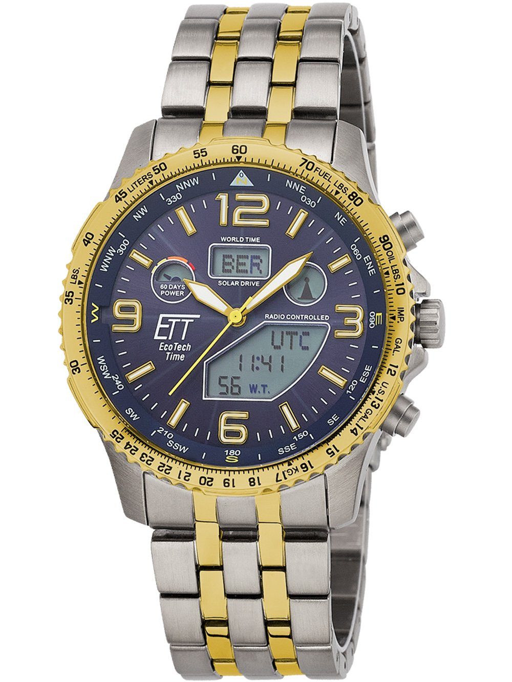 ETT Eco Tech Time Quarzuhr ETT EGT-11576-31M Herrenuhr Solar Titan Funkuhr 43mm 10ATM ETT EGT-11576-31M Herrenuhr Solar Titan Funkuhr 43mm 10ATM
