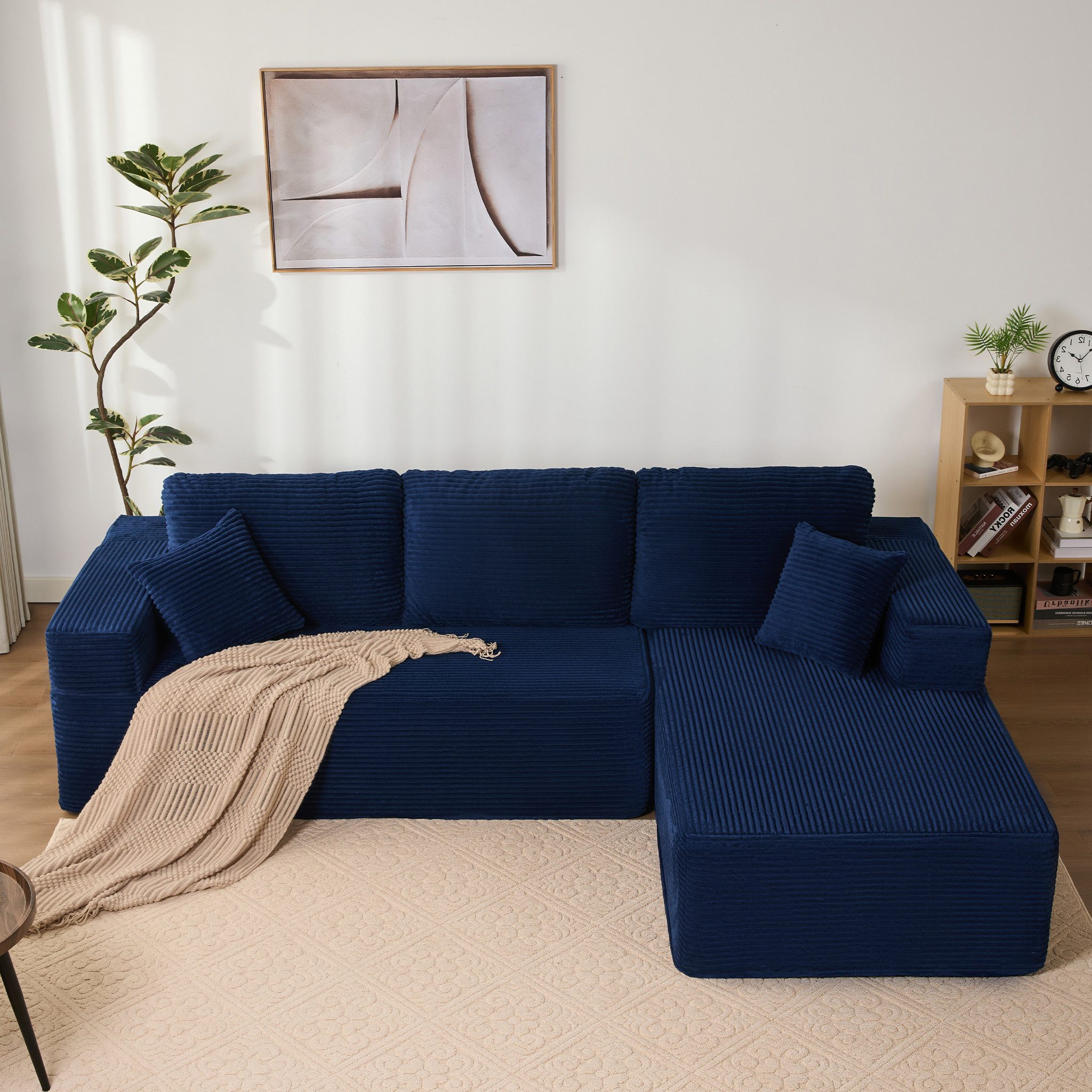LITBIRD Sofa Modul-Sofa mit tiefer Sitzfläche und Schlaffunktion, montagefrei, L-förmiges Ecksofa mit rechter Chaiselongue, rahmenloses Schlafsofa