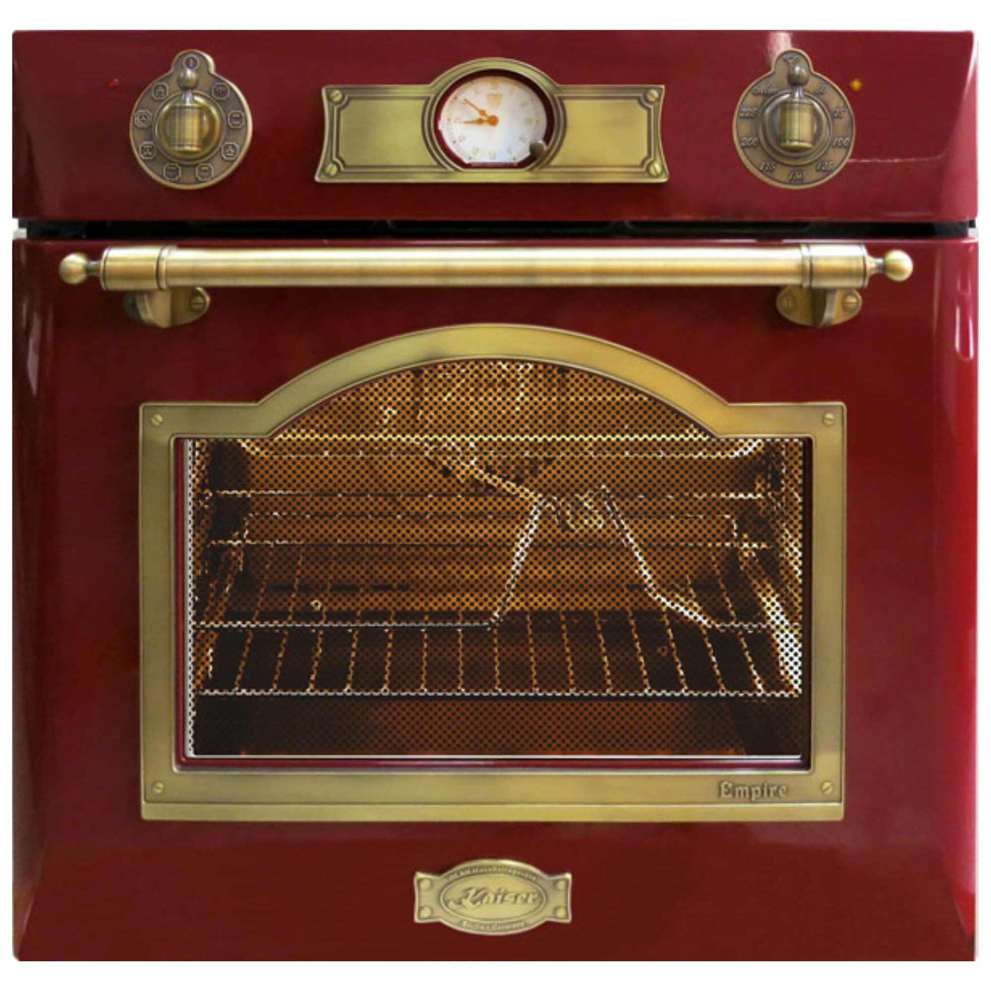 Kaiser Küchengeräte Backofen-Set Empire Design Retro Backofen mit Heißluftsystem, Infrarotgrill und elektrischem Drehspieß EH 6355 RotEm+KCT 9196 IEm, Katalytische Selbstreinigung, FREE ZONE FlexInduktion 90 cm Kochfeld mit Power Booster