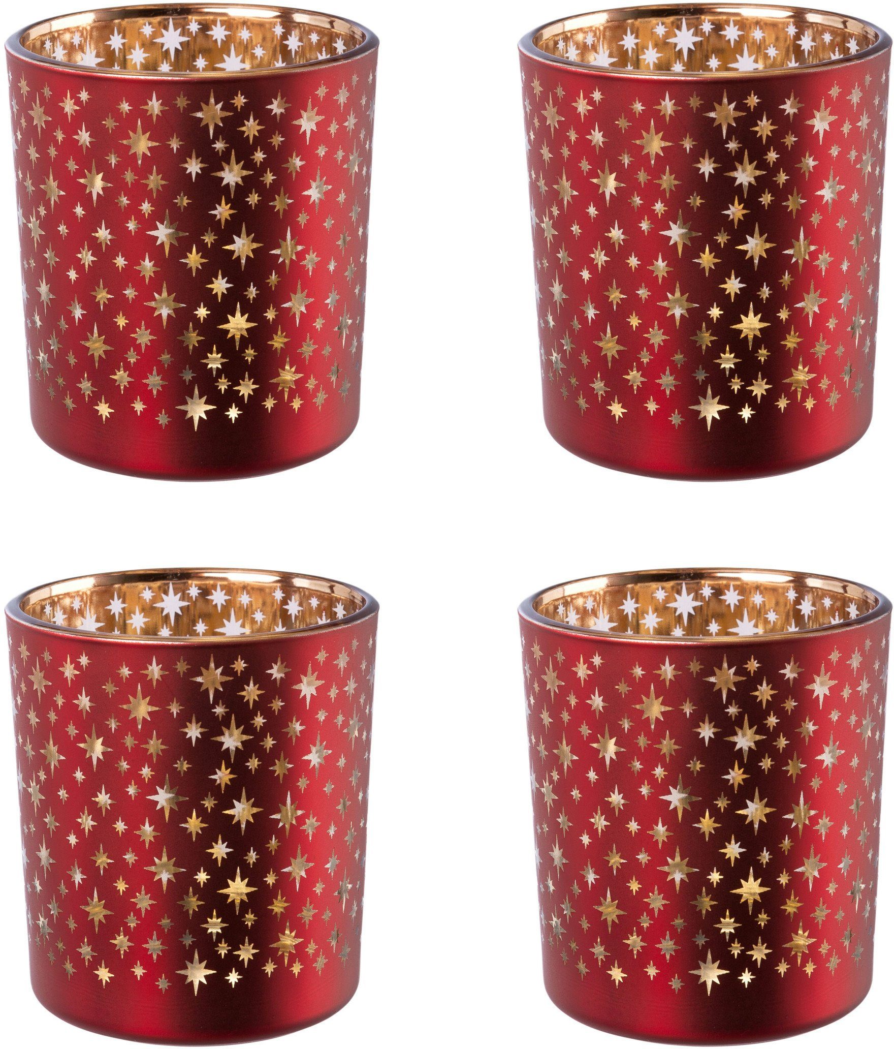 deco Creativ Weihnachtsdeko Teelichthalter mit Innenseite (4 rot goldfarbener St),