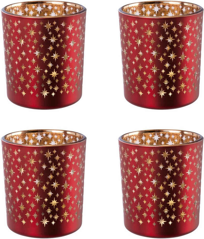 Creativ deco Teelichthalter Weihnachtsdeko (4 St), mit goldfarbener Innenseite