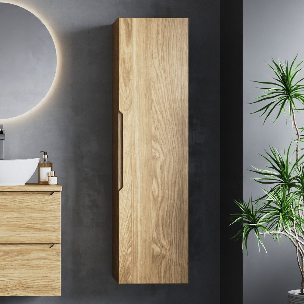 Lomadox Badkommode ERICE-140, Badezimmerschrank 34,5 cm breit mit Softclose-Funktion in Eiche geölt