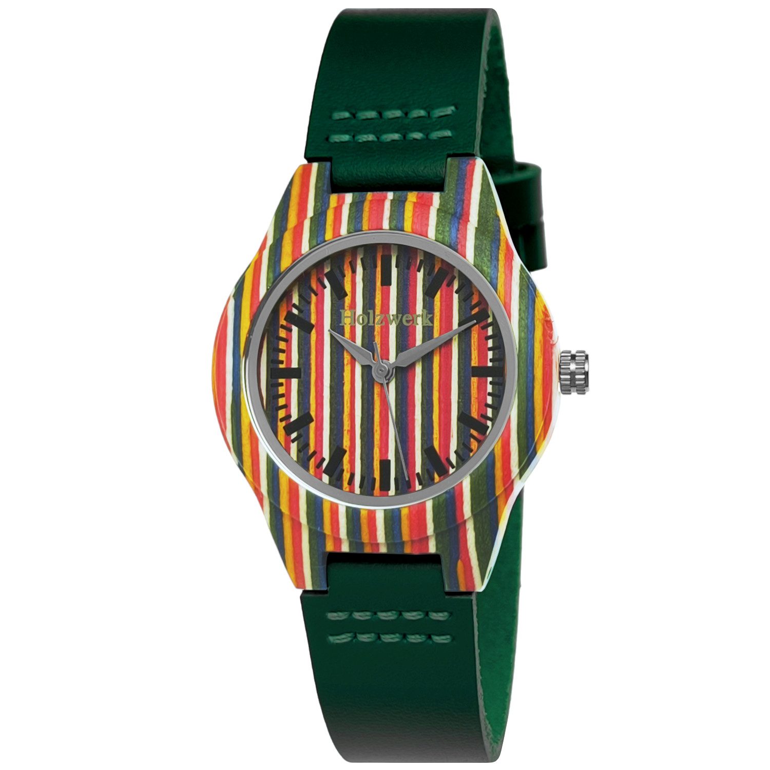 Quarzuhr LINZ GREEN bunte kleine Damen & Kinder Leder & Holz Uhr, dunkel grün LINZ GREEN
