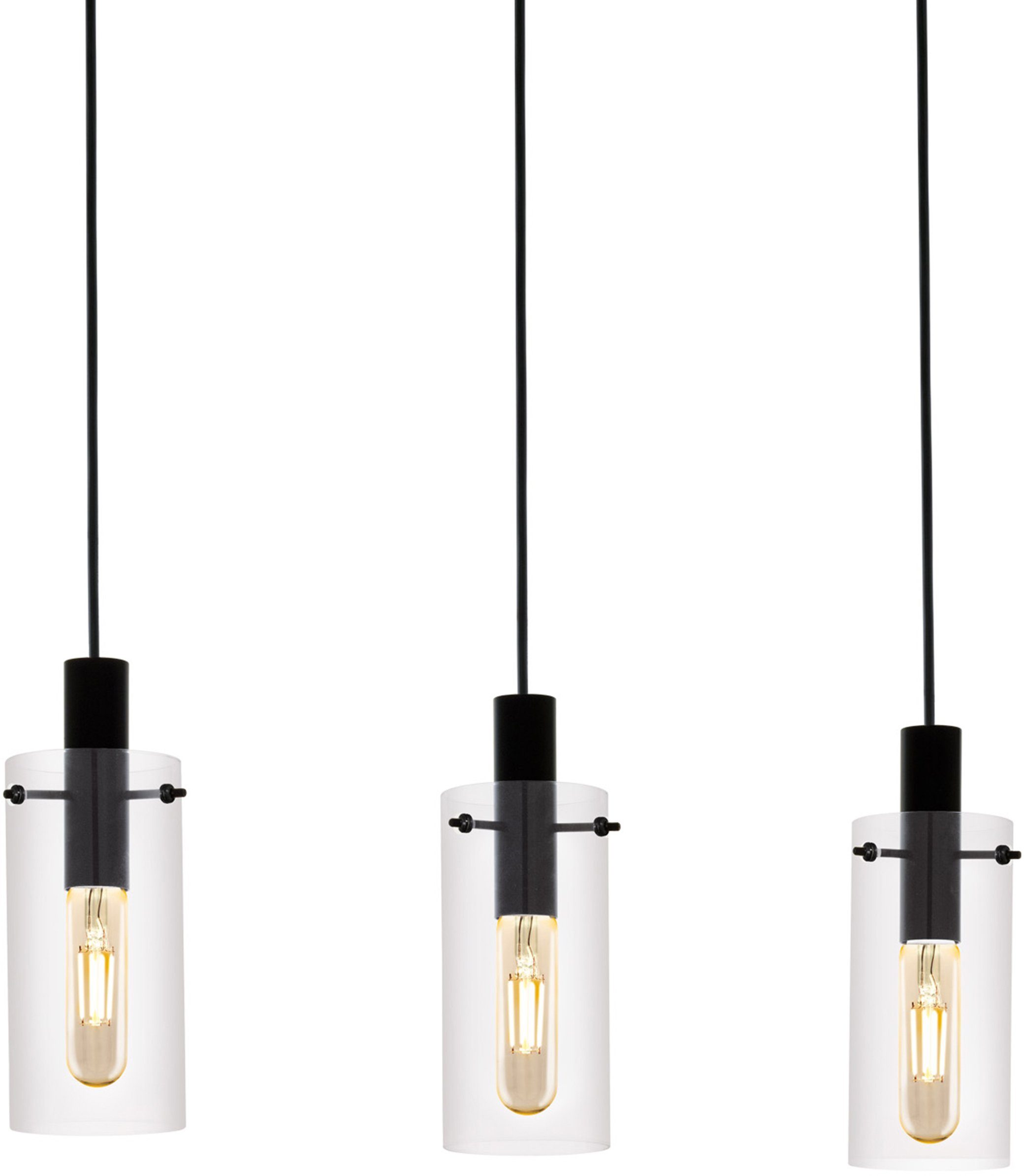 EGLO Hängeleuchte MONTEFINO Pendellampe, Stahl und Glas, E27, IP20, Esstischlampe, Lampe, Dimmfunktion, Farbwechsel, Smart Home, mehrere Helligkeitsstufen, ohne Leuchtmittel, Hängeleuchte, L73 x B11 x H110, schwarz, 3X60W exkl.