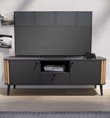 xonox.home Lowboard Pure (TV Unterschrank in matt grau mit Eiche Artisan, 138 x 50 cm), Retro Design
