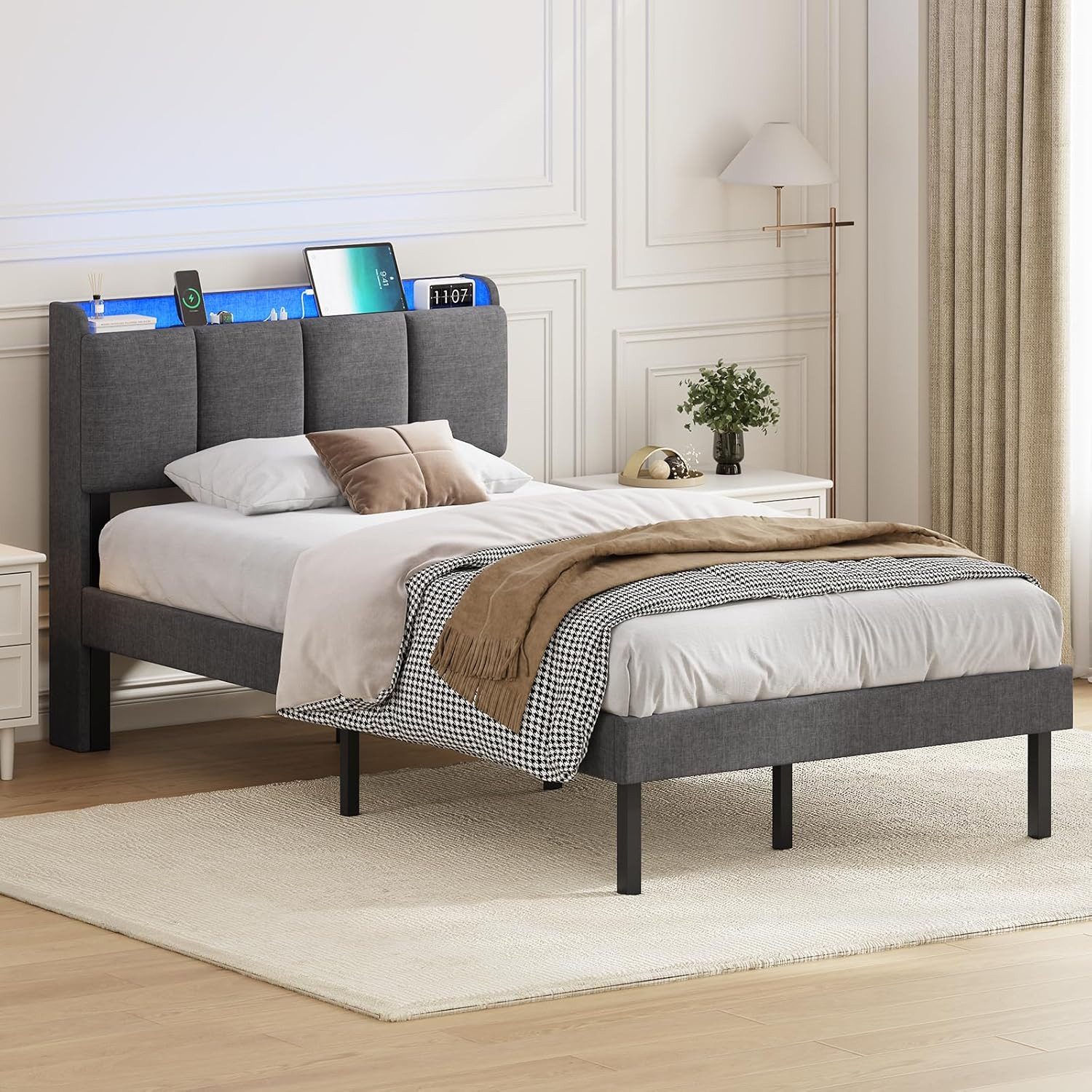 MSMASK Polsterbett Jugendbett mit LED-Beleuchtung und Ladestation (1-tlg., günstig online kaufen