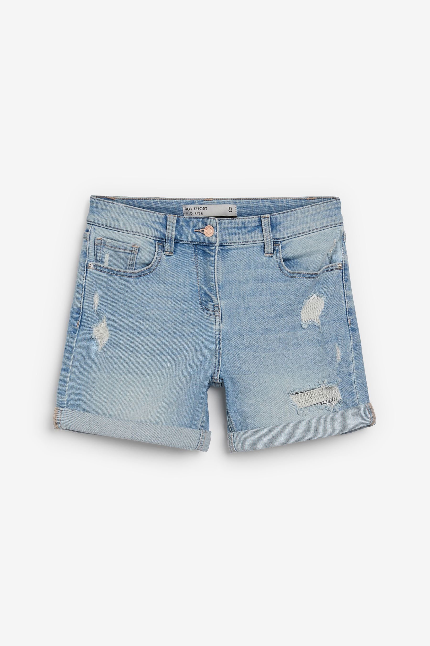 Next Jeansshorts Boy-Shorts aus Denim, Kurzgröße (1-tlg) Bleach Blue Ripped | 
