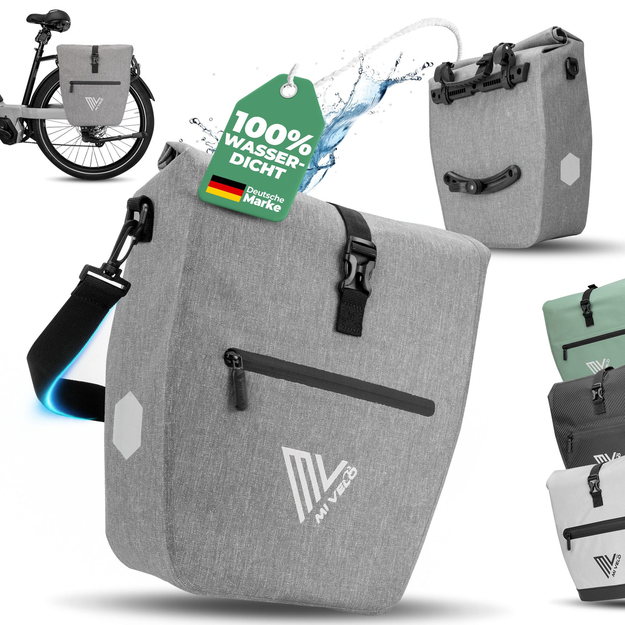 MIVELO Fahrradtasche Gepäckträgertasche wasserdicht inkl. Gurt für Umhängetasche, Zwei Varianten wählbar