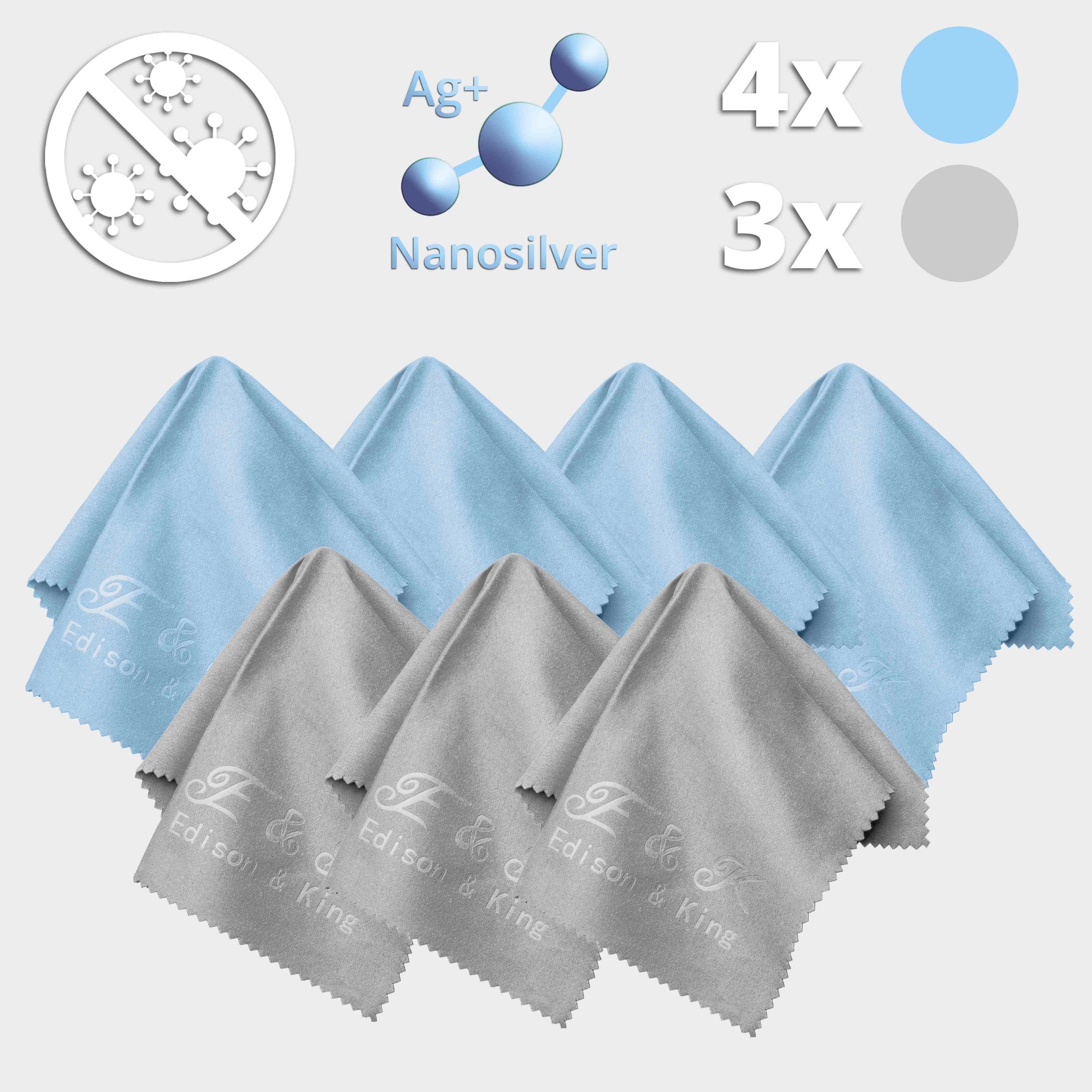 Pack, King antibakterieller Edison mit Nano-Silber mit cm, Brillenputztücher & Mikrofasertuch Wirkung) 20x20 (Microfaser, 7er Mikrofasertücher
