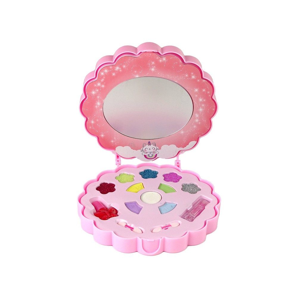 LEAN TOYS Schmink-Set Kinderschminke Schminkkoffer Glitzerpalette, 1-tlg., 20 x 18 cm handlich, Spiegel, Tragekette, Glitzer, EN 71, ab 3 Jahren