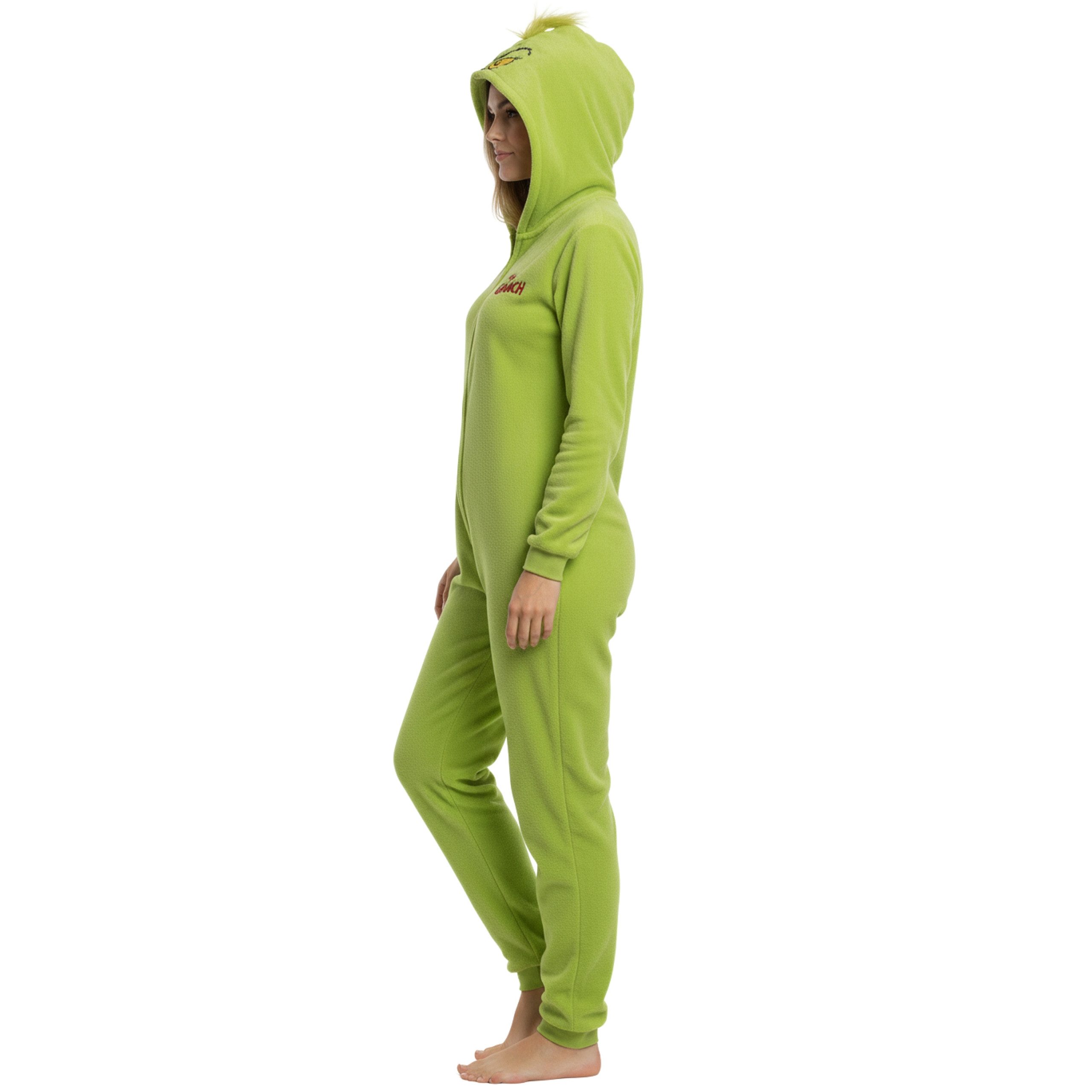 Sarcia.eu Schlafoverall Grinch Fleece-Einteiler mit Reißverschluss, warmer Damen-Onesie Kapuze